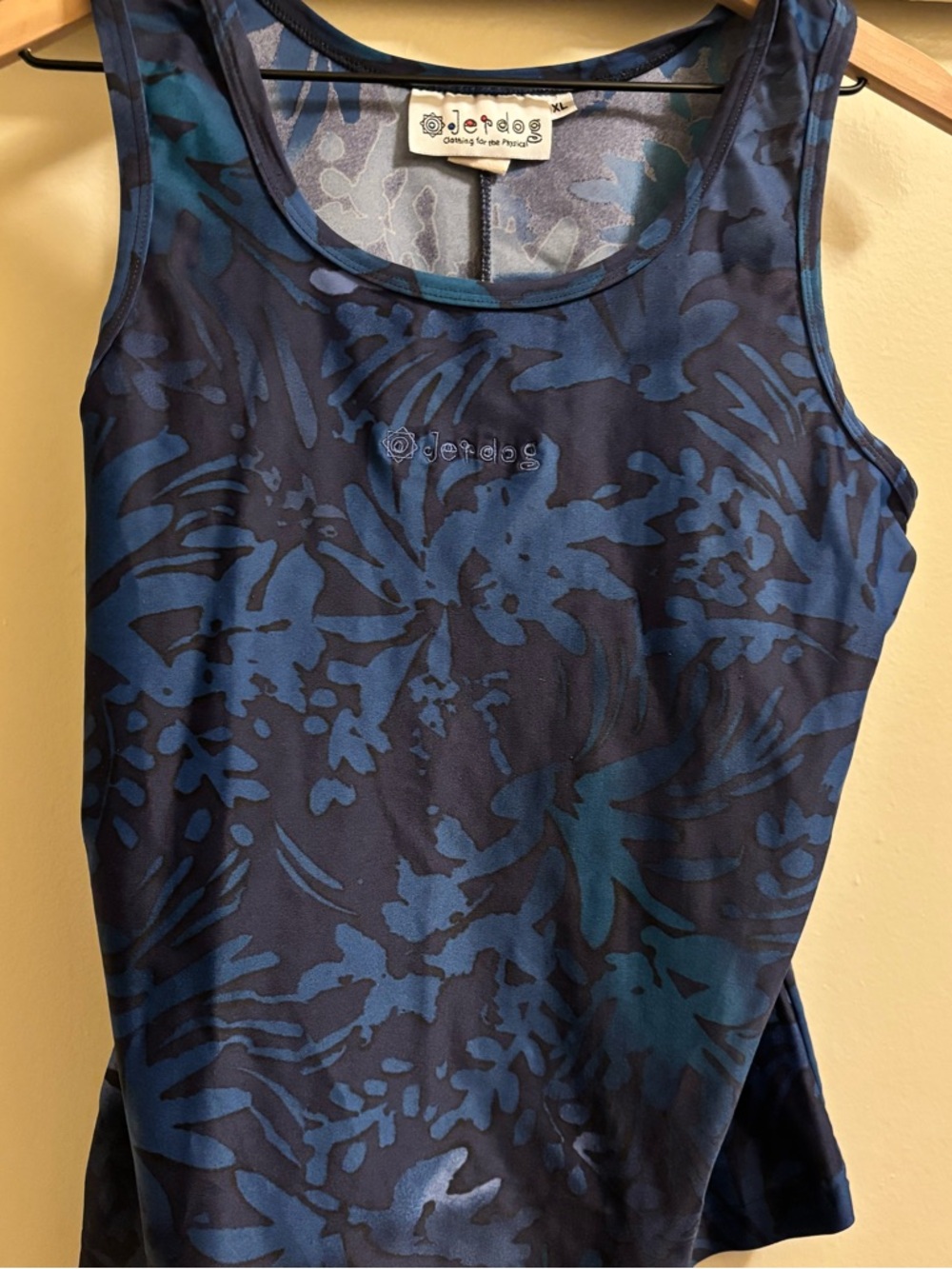 Jerdog, blue patterned “Clothing for the Physical" line active tank top Size XL